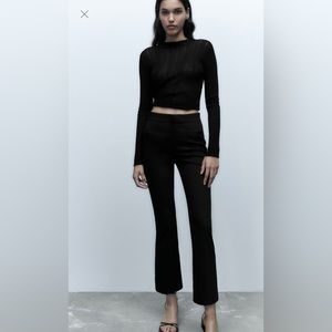Zara Cropped Mini Flare Pants Black NWT